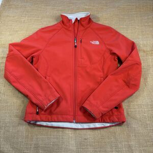 The North Face Windwall Softshell Jacket Red Womens Small Full Zip Fleece Lined